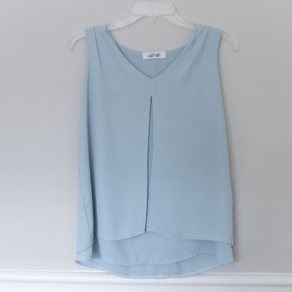Front slit cyan chiffon blouse